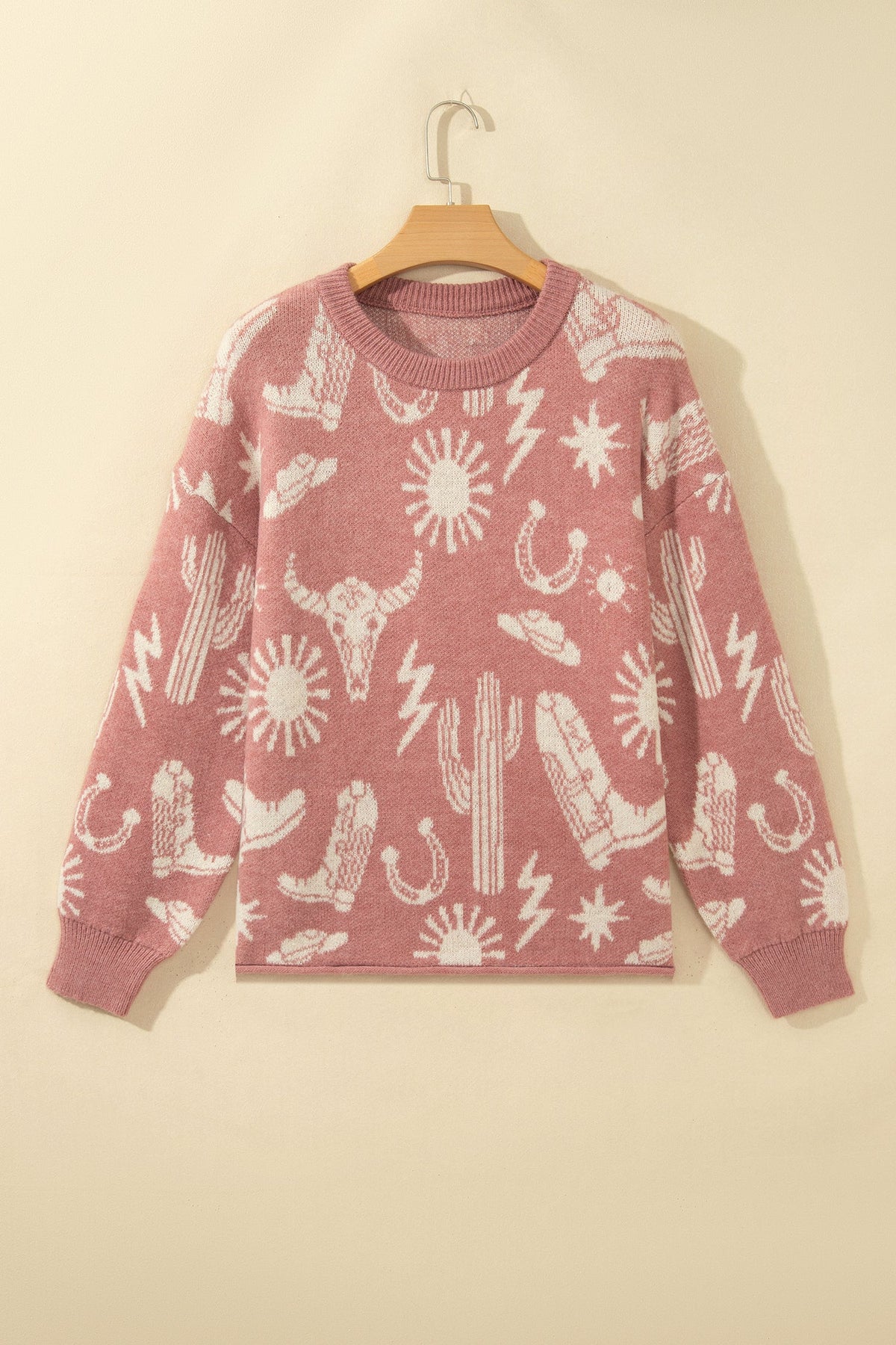Western Drop Shoulder Long Sleeve Sweater