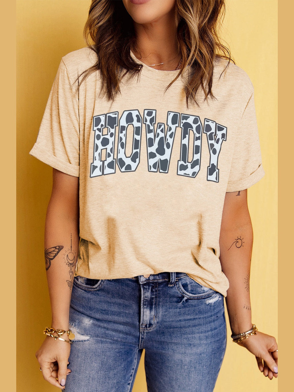 Women Round Neck Short Sleeve HOWDY Graphic Tee